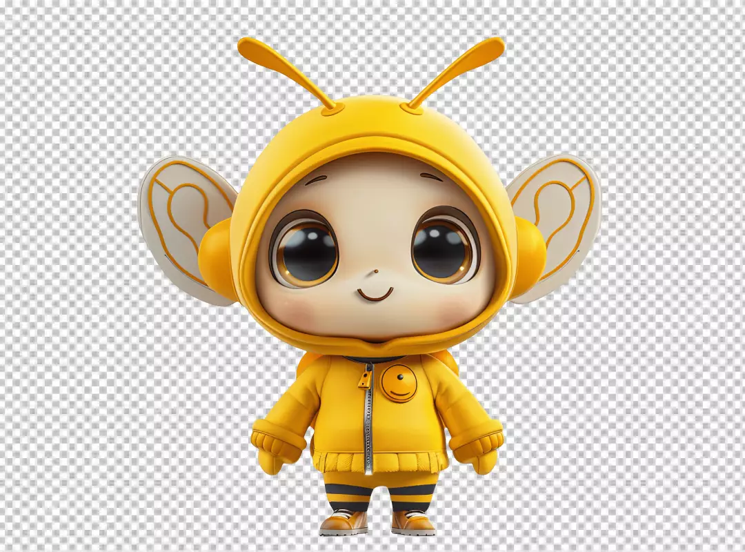 Adorable Chibi Bee Character Smiling with Vibrant Yellow Costume