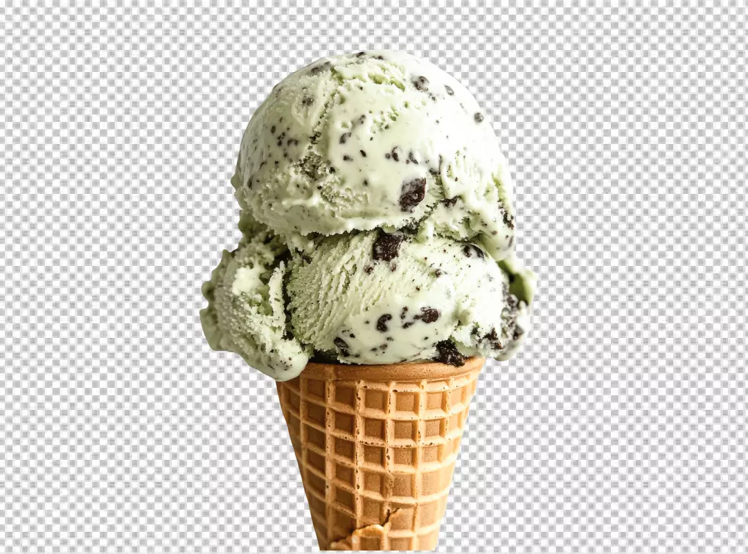 Delicious Mint Chocolate Chip Ice Cream Scoops in Crispy Waffle Cone for Sweet Summer Dessert