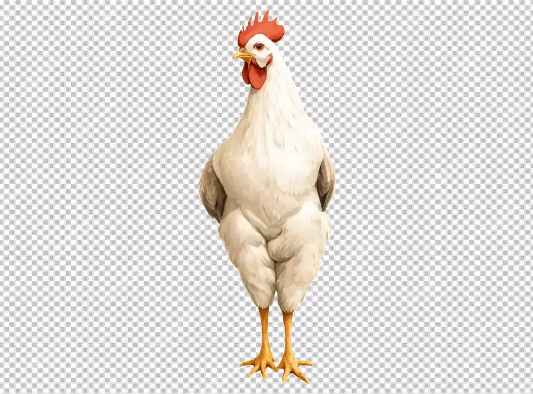 Graceful White Farm Chicken Standing Tall Isolated on Transparent Background