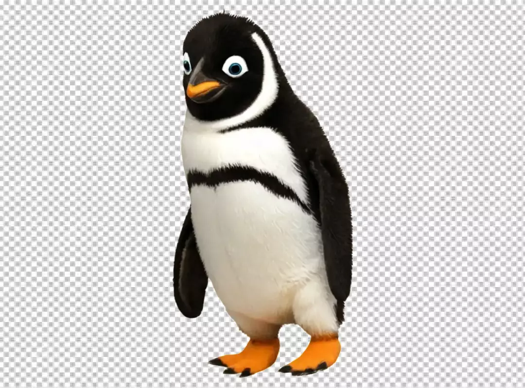 Adorable Animated Penguin Character with Bright Blue Eyes Isolated
