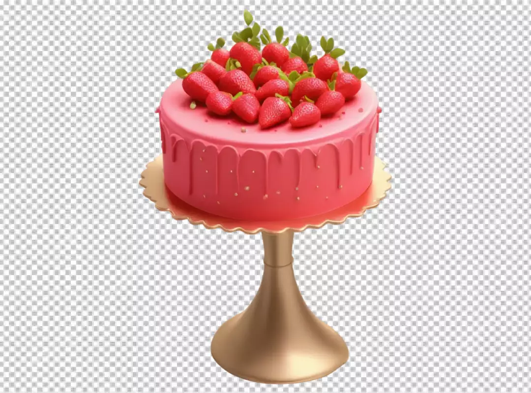 Vibrant Pink Strawberry Drip Cake on Elegant Golden Pedestal for Celebrations