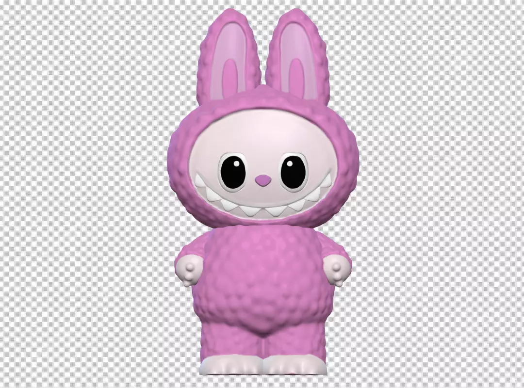 Whimsical Pink Fluffy Monster with Large Bunny Ears and Toothy Grin Digital Art