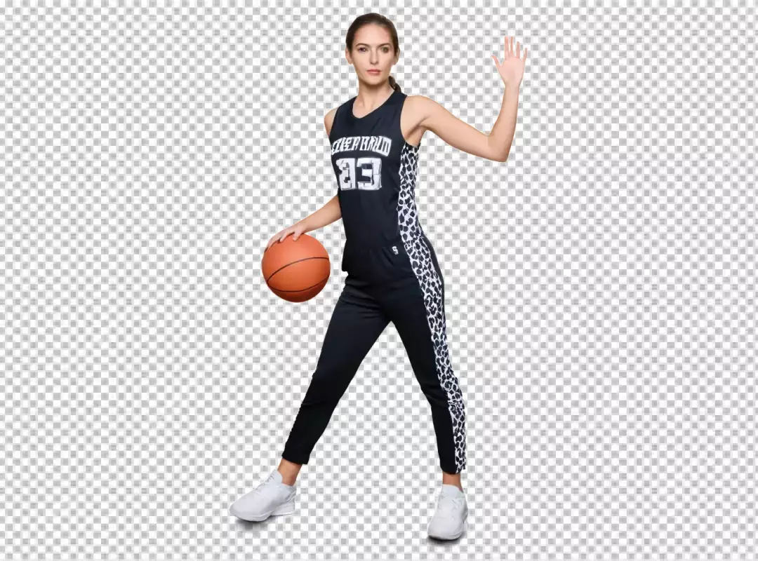 Dynamic Female Basketball Player in Black and White Leopard Print Sportswear Uniform