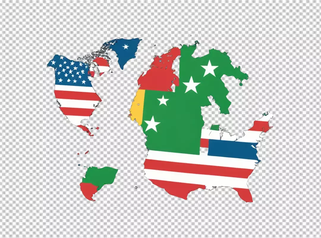 Global Map Illustration with Various National Flag Designs Depicting Interconnected World