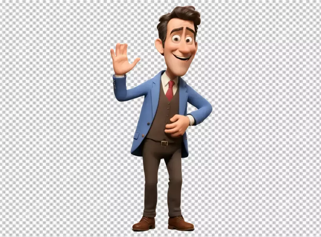 3D Cartoon Man Waving Hello in Business Casual Attire with a Bright Smile