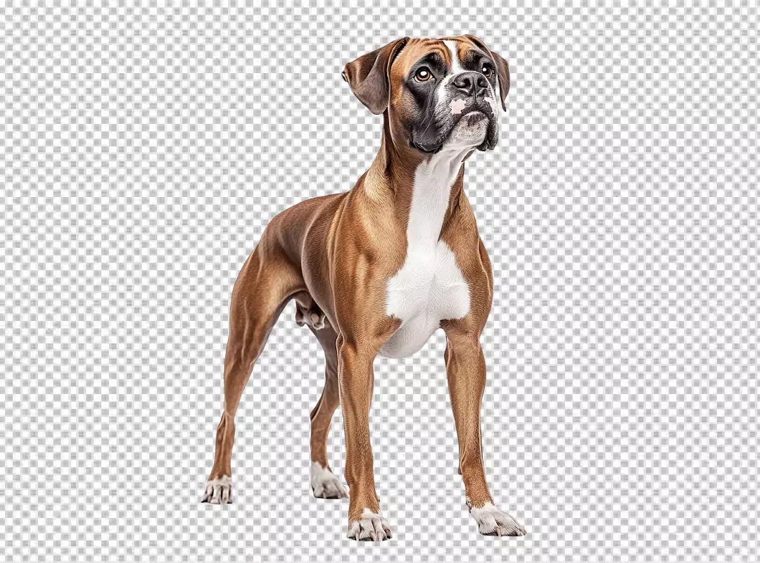 Loyal Boxer Dog Standing Alertly: High-Quality Cutout PNG for Pet Designs and Digital Projects