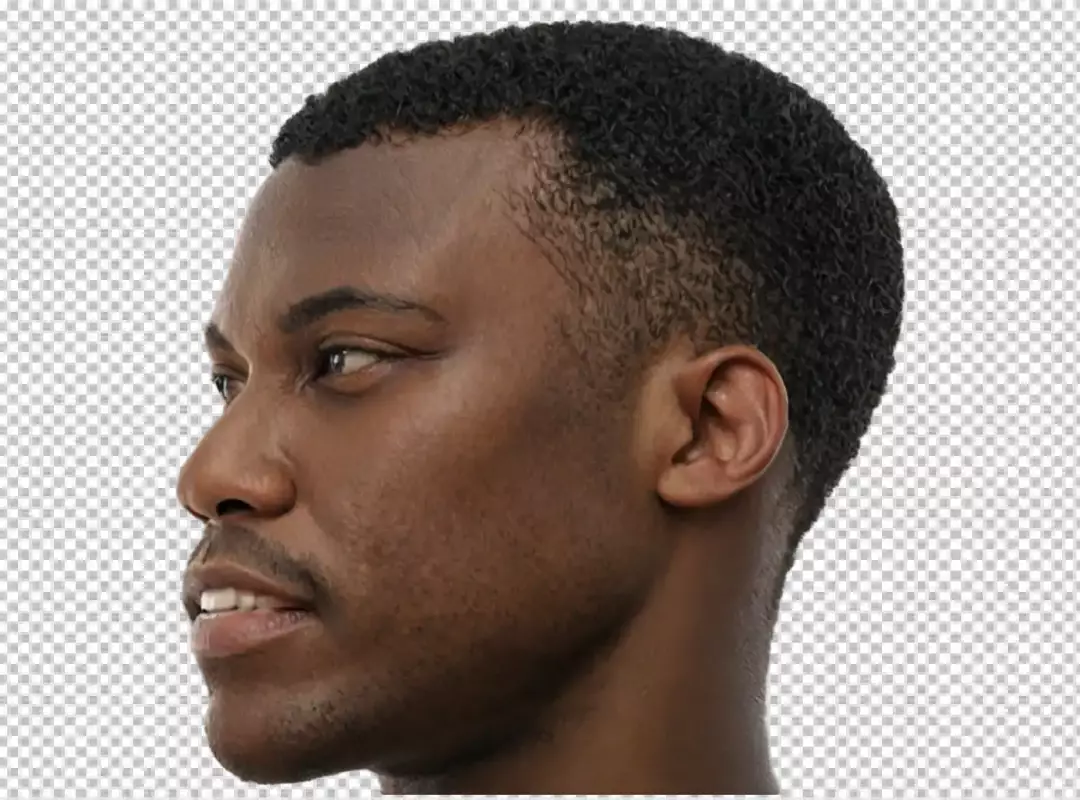 Focused African American Man in Side Profile with Determined Expression on White Background