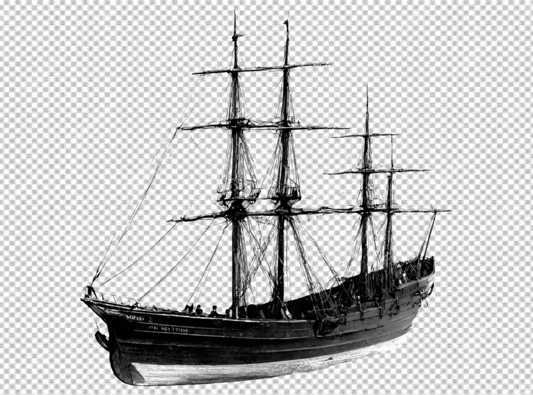 Vintage Tall Ship Sailing Vessel Historical Black and White Illustration
