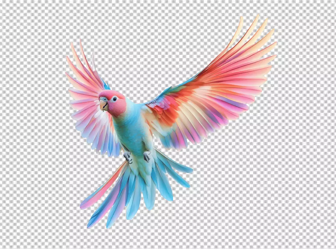 Vibrant Flying Parrot with Colorful Wings PNG Cutout for Design