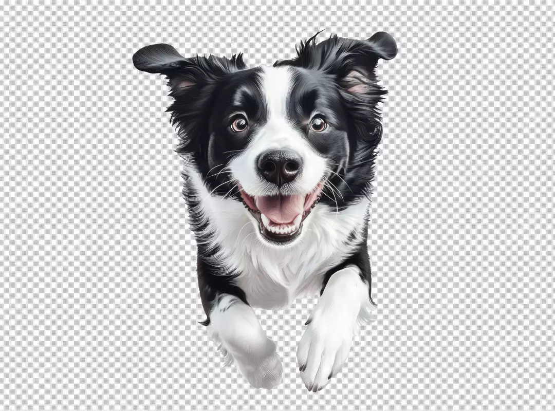 Happy Border Collie Dog Jumping PNG Cutout with Joyful Expression for Pet Designs and Digital Projects