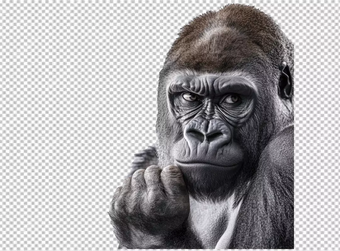 Thinking Gorilla Face PNG Cutout for Wildlife Design Projects