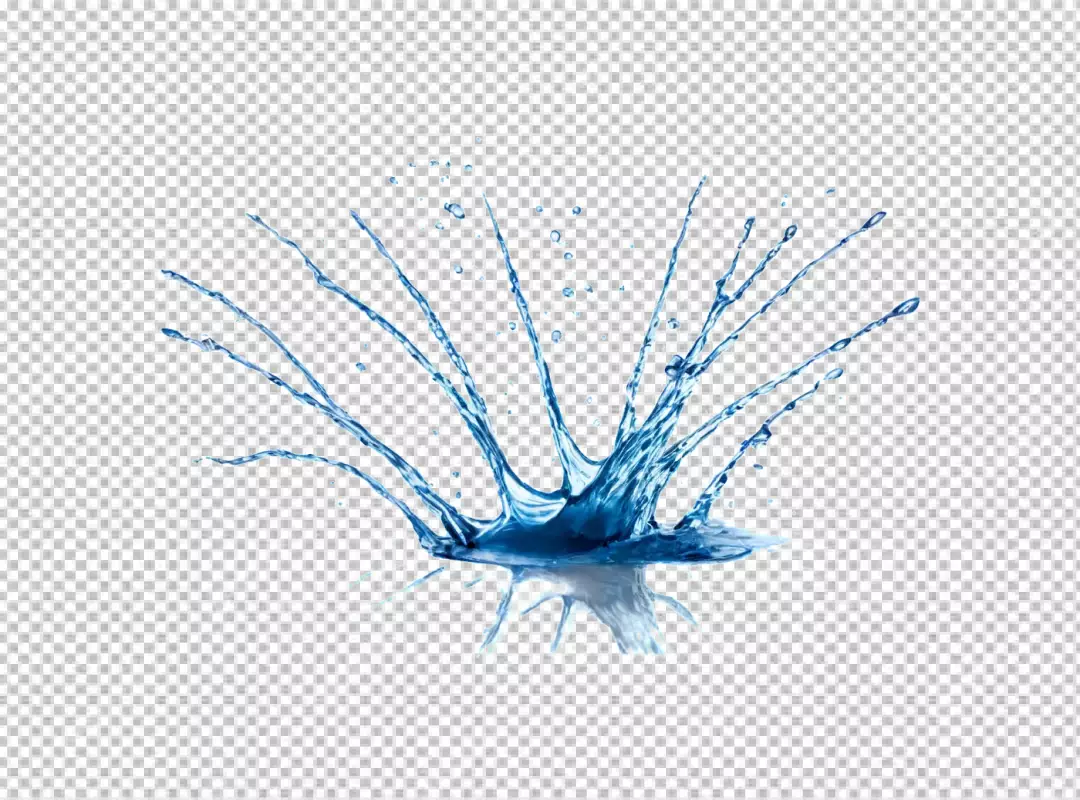Dynamic Blue Water Splash Crown with Crystal Reflection on White Background