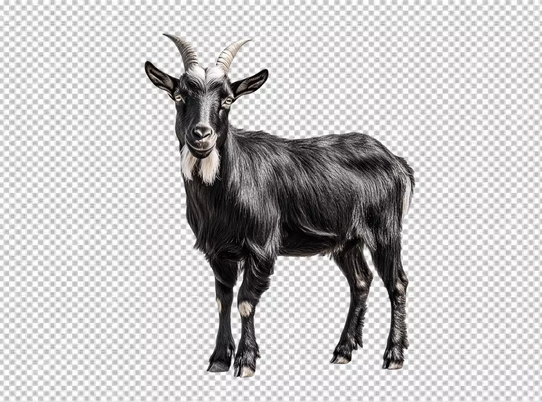 Majestic Black Goat with Horns Standing Attentively