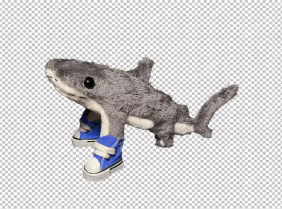 Adorable Plush Shark Toy in Trendy Blue Sneakers Posing Playfully