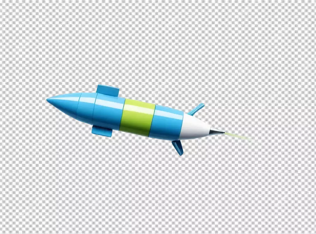 Vibrant Blue Green White Rocket Model Soaring Through Space