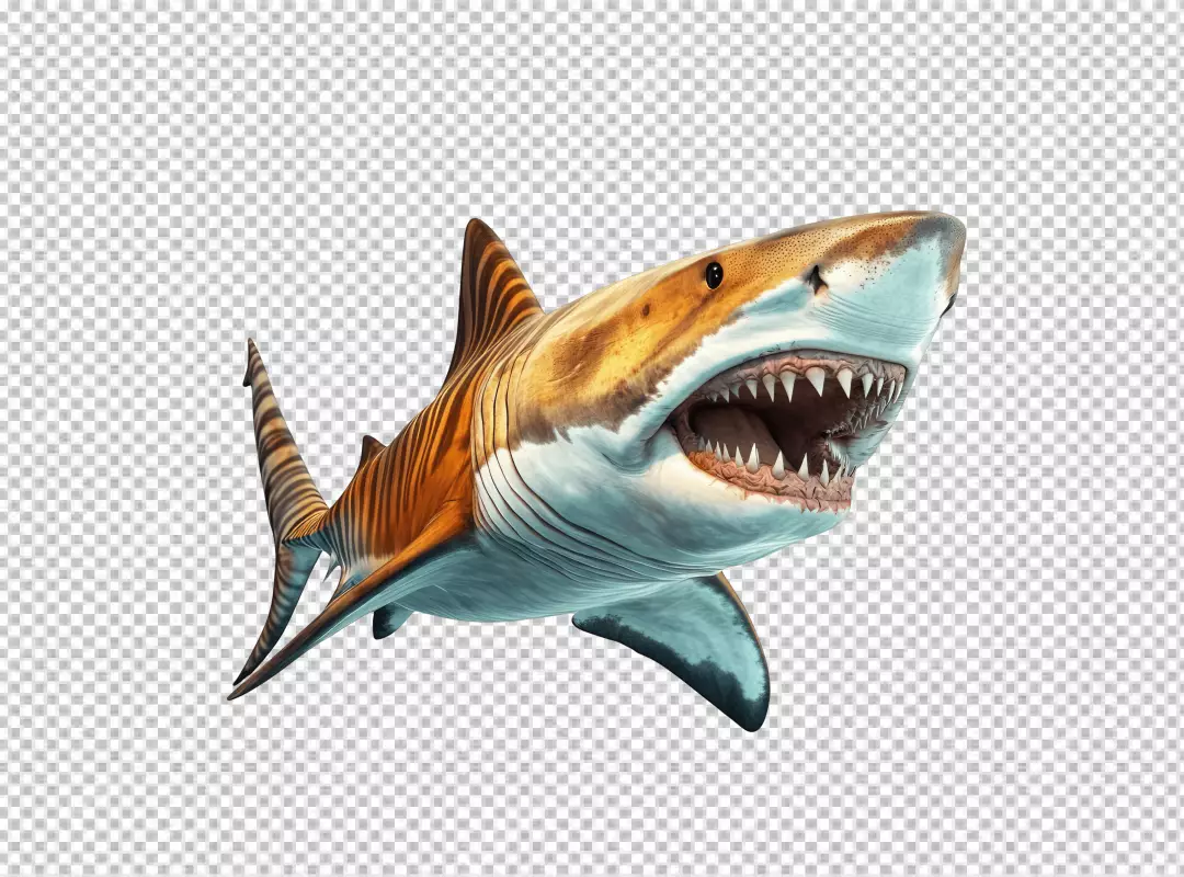 Fierce Tiger Shark with Open Mouth and Sharp Teeth PNG Cutout