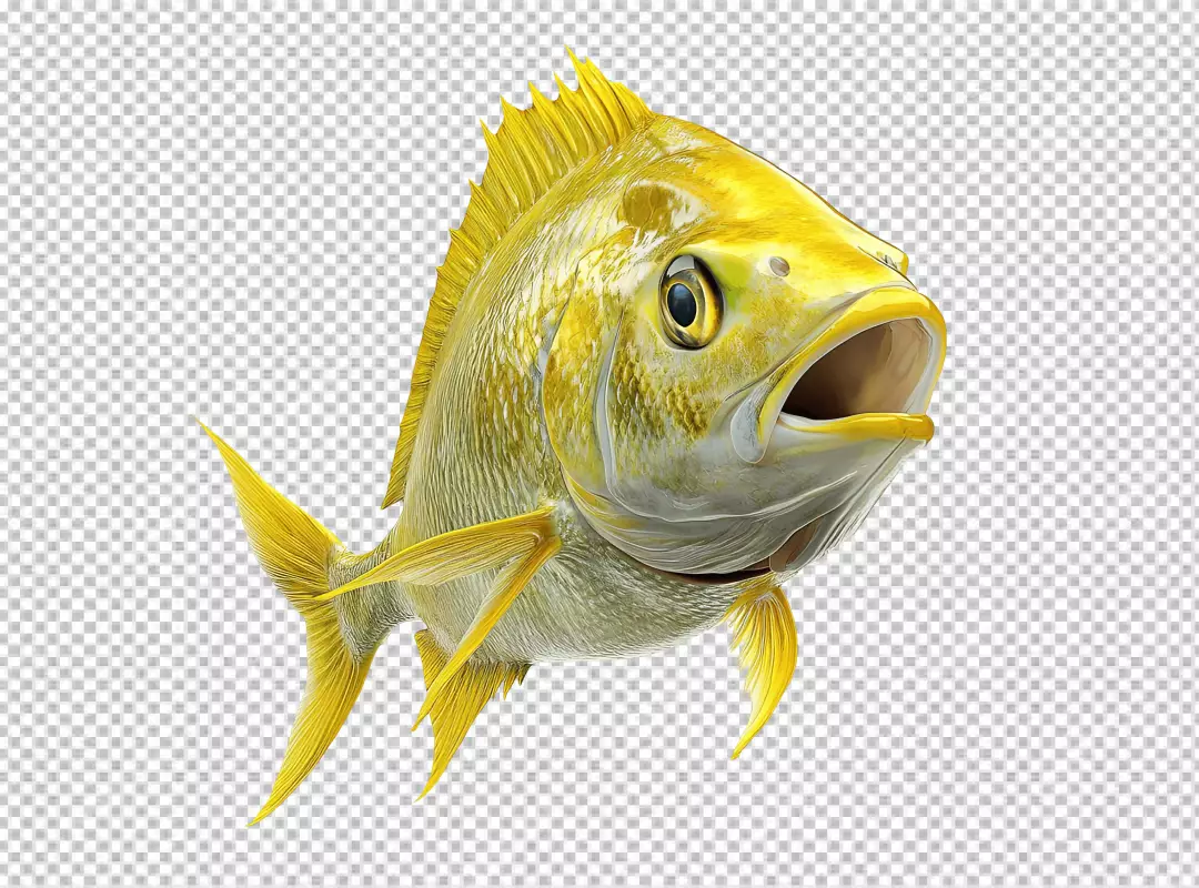 Vibrant Golden Fish Swimming with Open Mouth PNG Cutout for Creative Designs