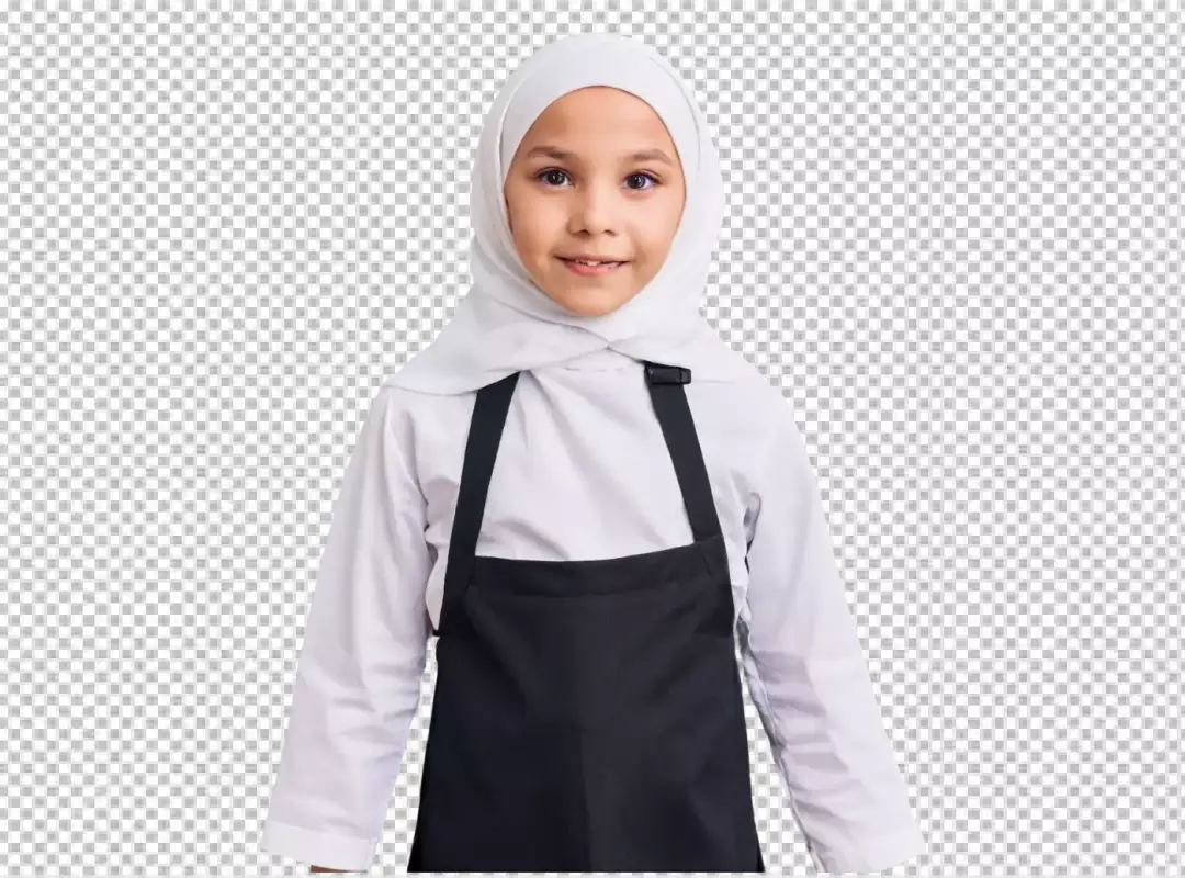 Smiling Young Muslim Girl Wearing White Hijab and Black Apron Ready for Culinary Activity