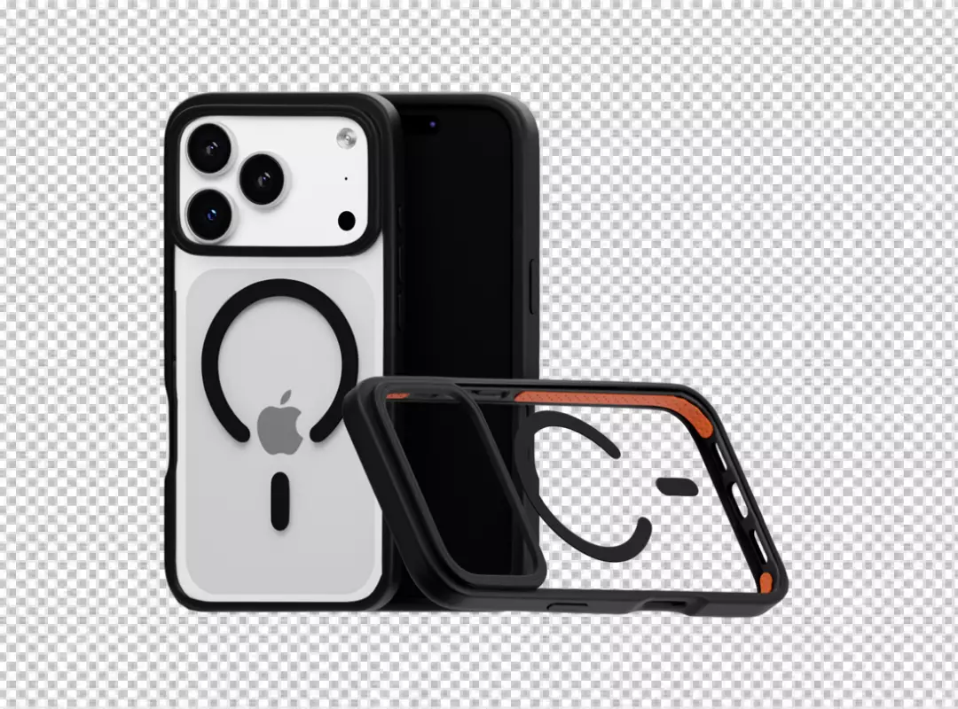 Modular Protective Case for iPhone 15 Pro Max with Clear Back and Orange Accents
