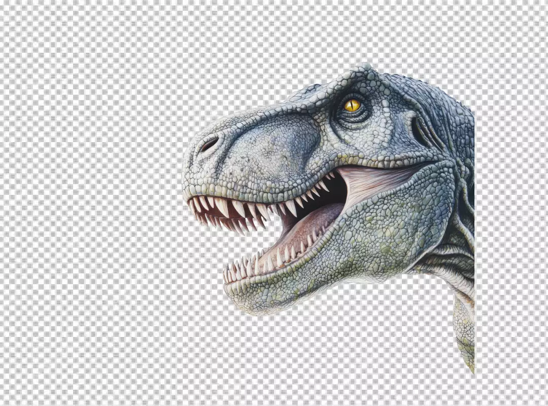 Realistic Tyrannosaurus Rex Head Roaring Ferociously Prehistoric Dinosaur PNG Cutout