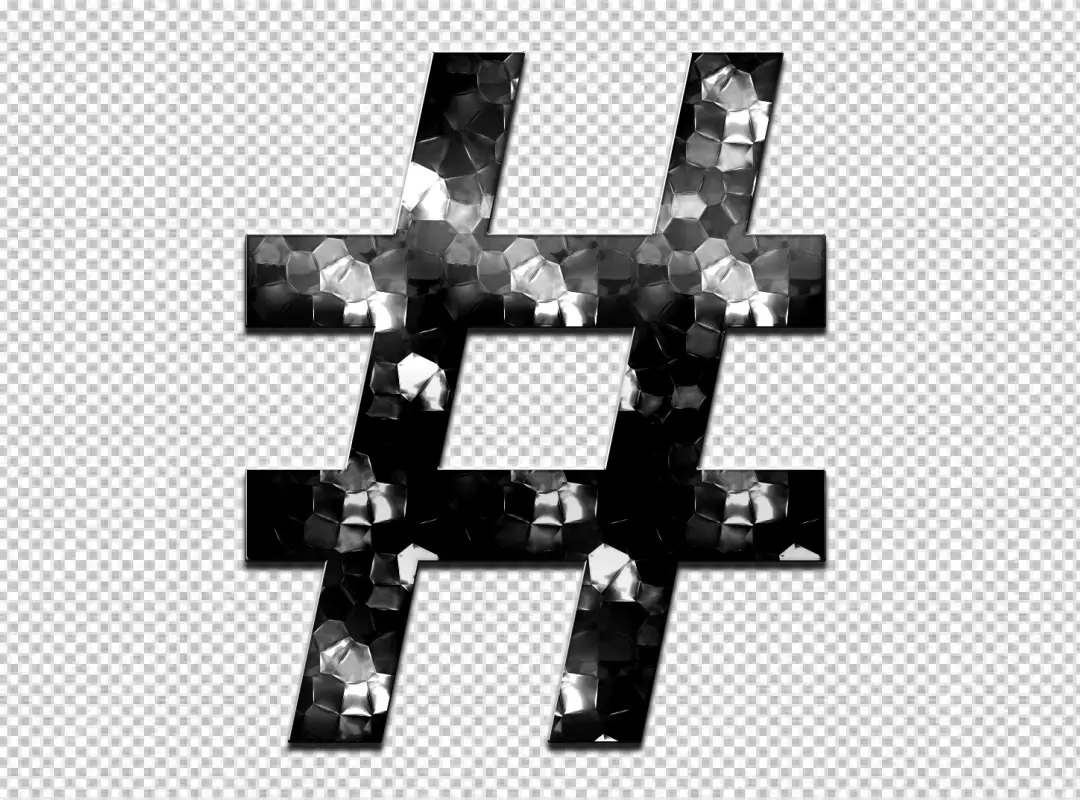 Free Premium PNG 3D Metallic Hashtag Symbol with Crushed Ice Texture