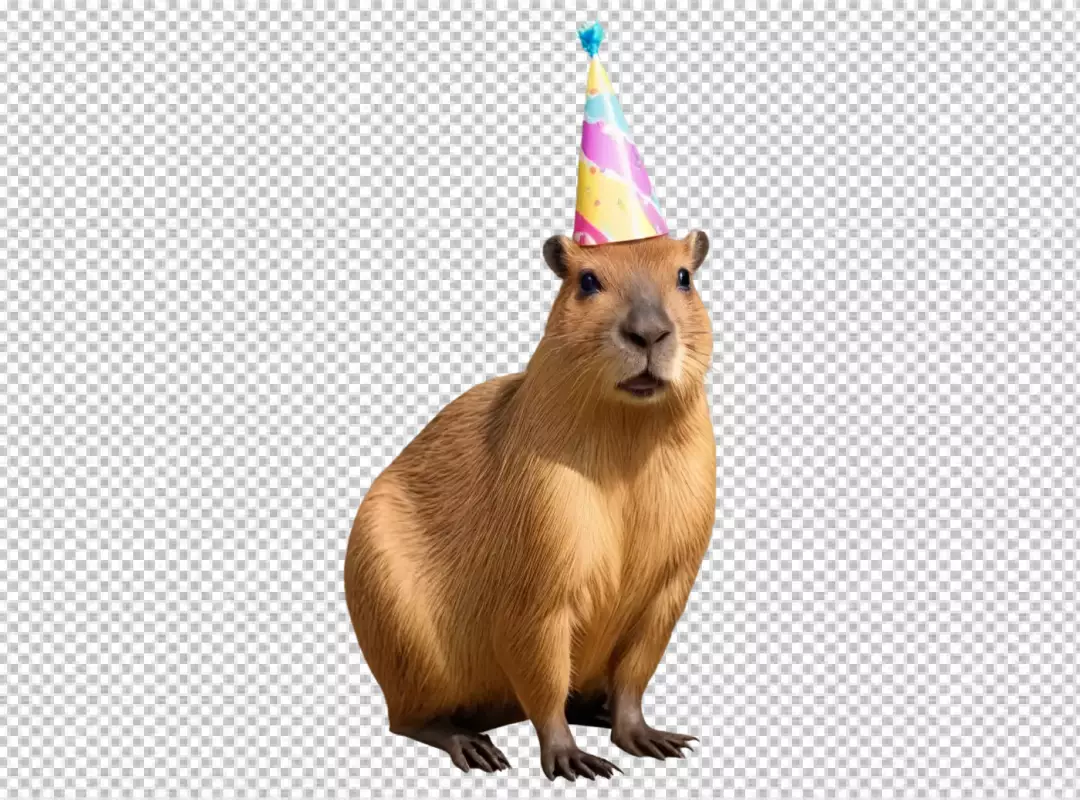 Adorable Capybara Wearing Colorful Party Hat for Celebrations on White Background