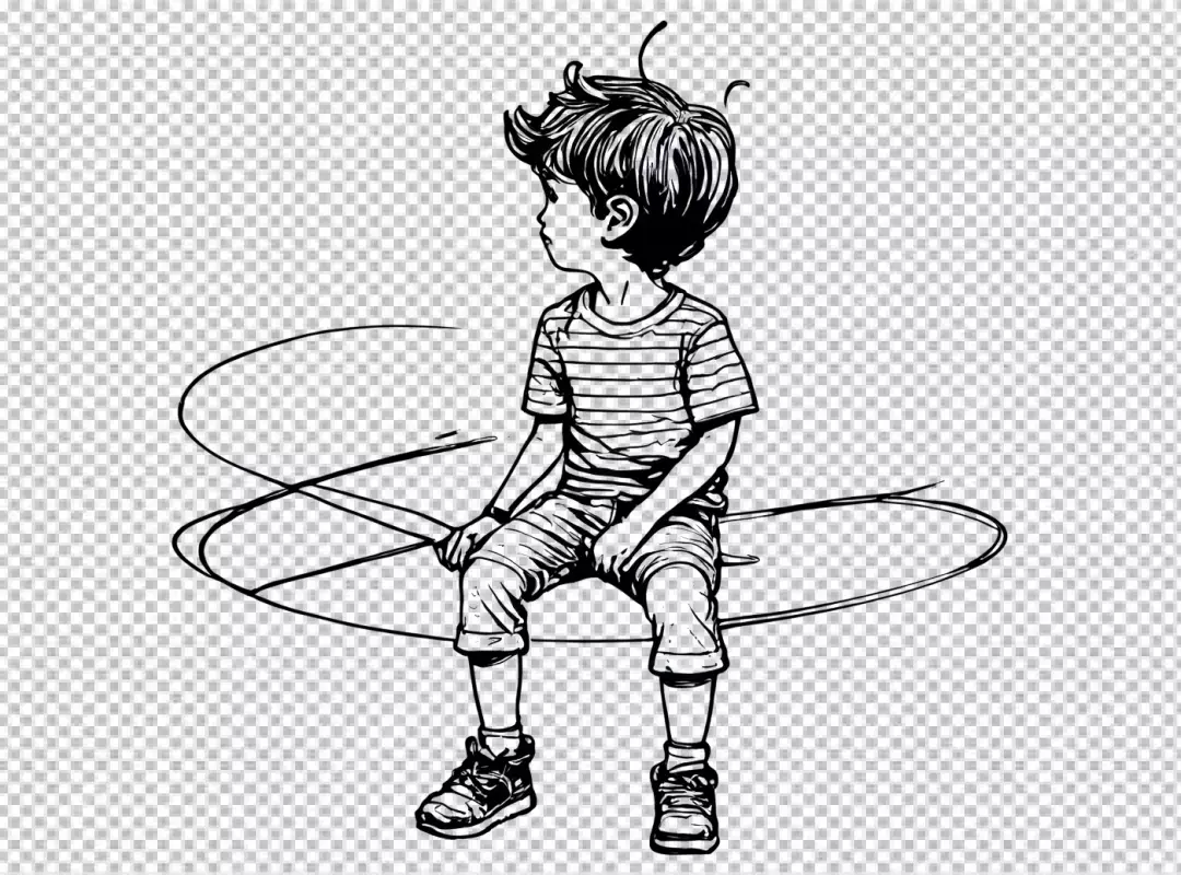 Hand-Drawn Sketch of a Young Boy Resting and Looking Away