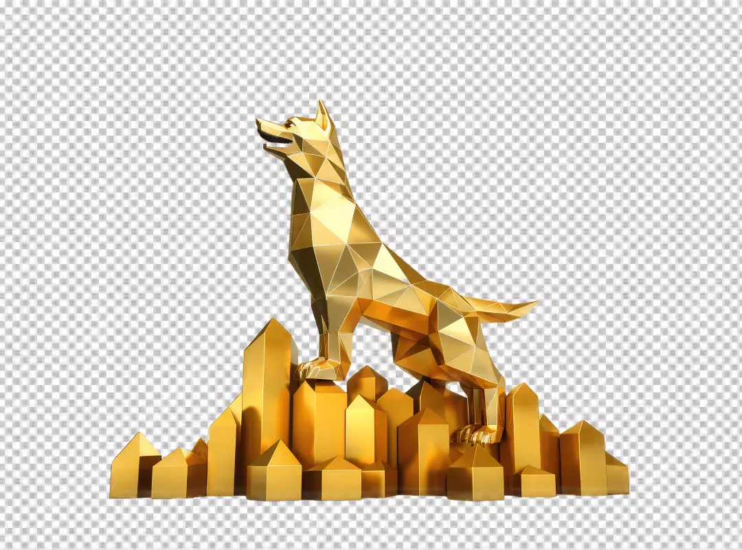 Modern Golden Polygonal Dog Sculpture on Geometric Shapes for Digital Art