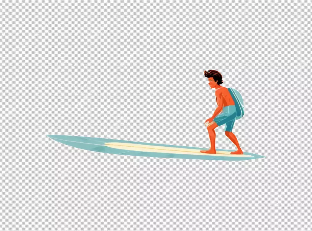 Dynamic Young Man Riding a Surfboard for Summer Water Sports Fun Illustration
