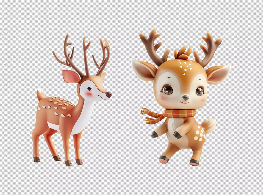 Cute Cartoon Deer Duo Smiling Playfully for Festive Season