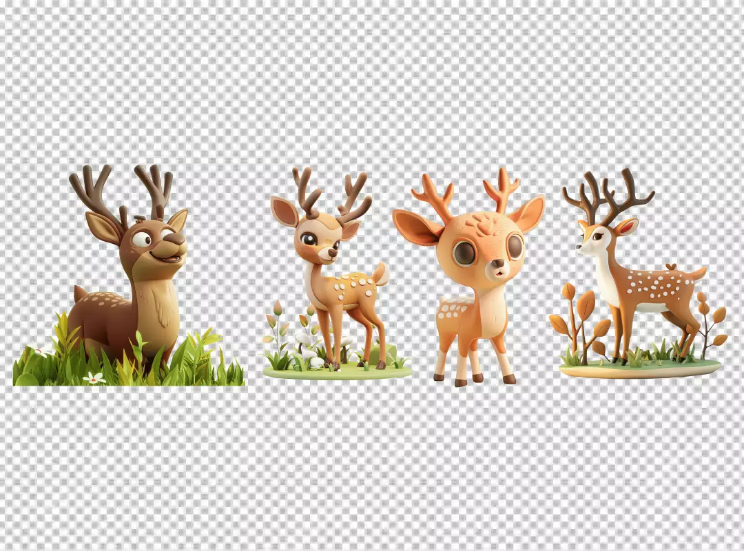 Adorable Cartoon Deer Collection with Playful Expressions for Kids' Designs