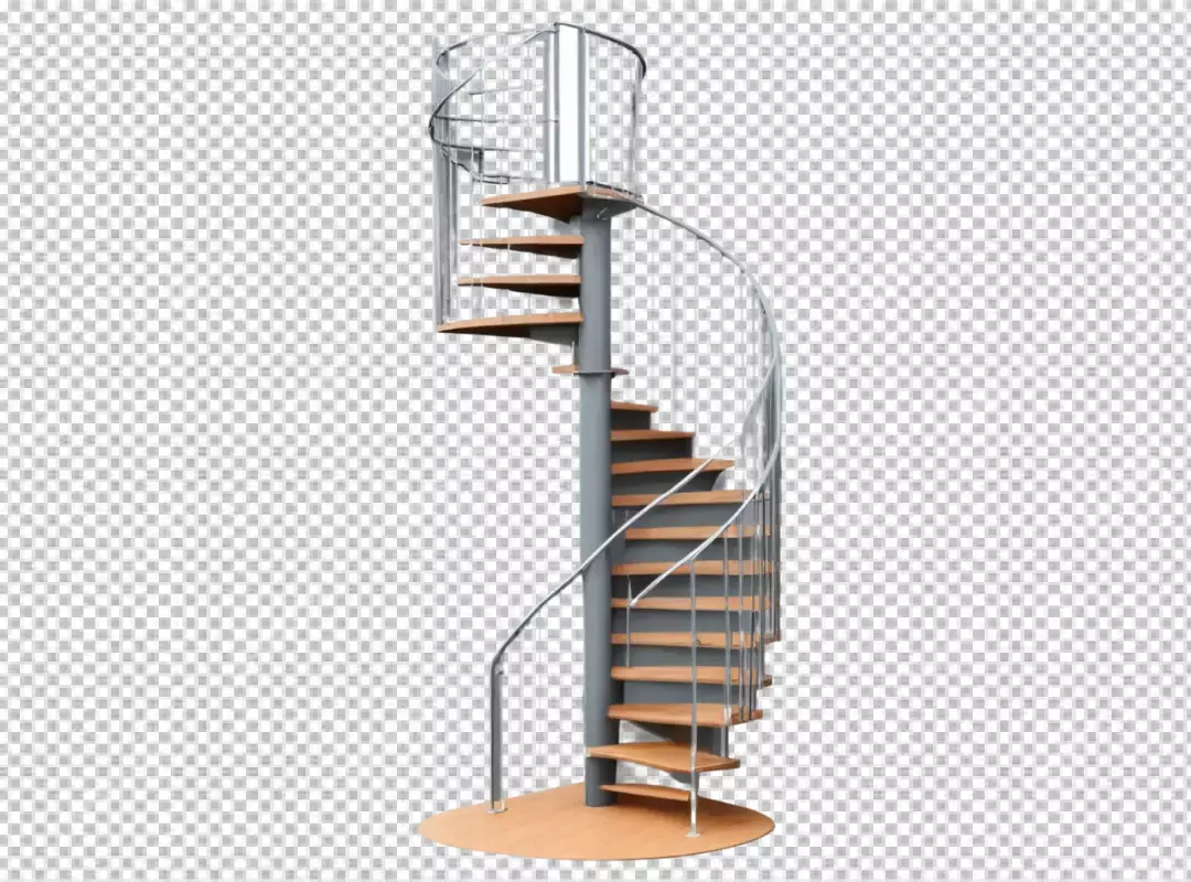Modern Spiral Staircase with Wooden Treads and Metallic Railing for Contemporary Interior Designs