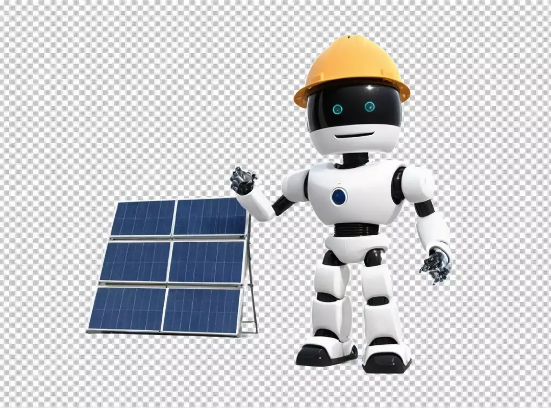 AI Robot in Safety Helmet Presents Solar Energy Panels for Sustainable Technology