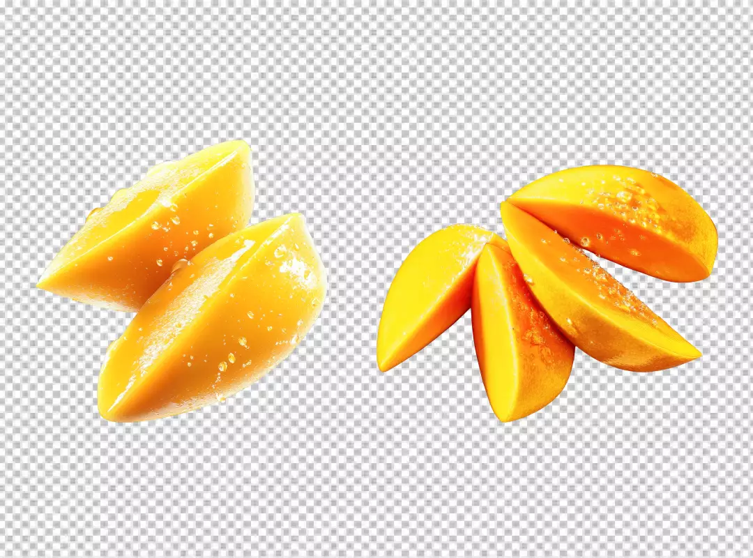 Fresh Juicy Mango Slices with Water Droplets Healthy Tropical Fruit Delicious Summer Snack