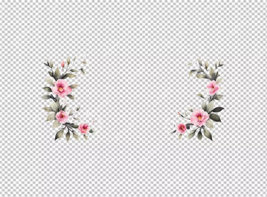 Elegant Pink Watercolor Floral Frame with Green Leaves for Wedding Invitations