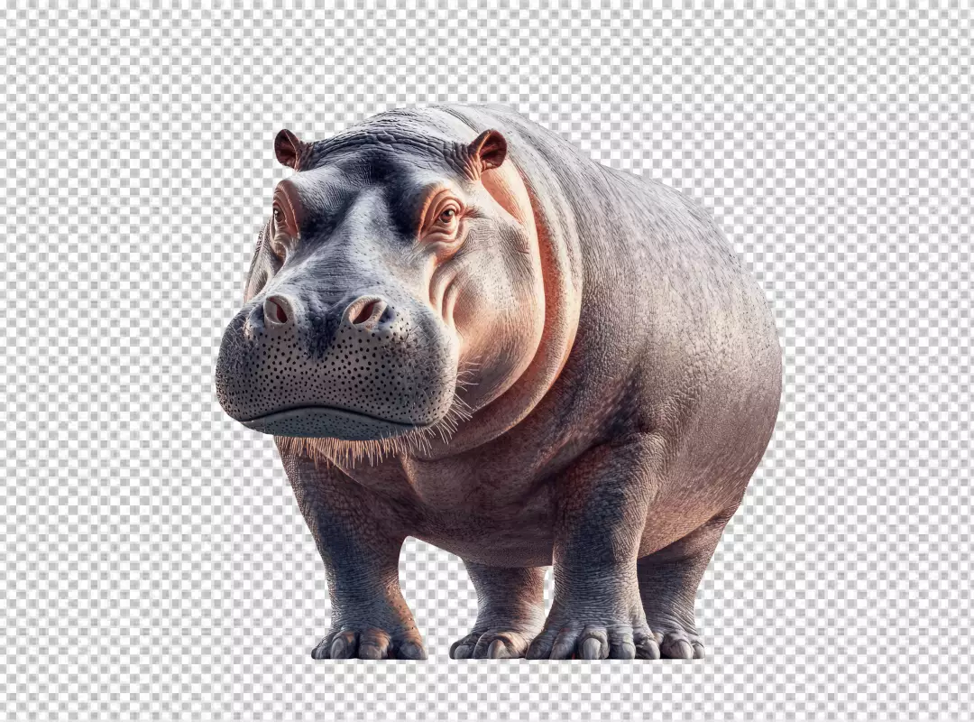 Large Realistic Hippopotamus Standing Confidently Wild Animal Mammal PNG Cutout
