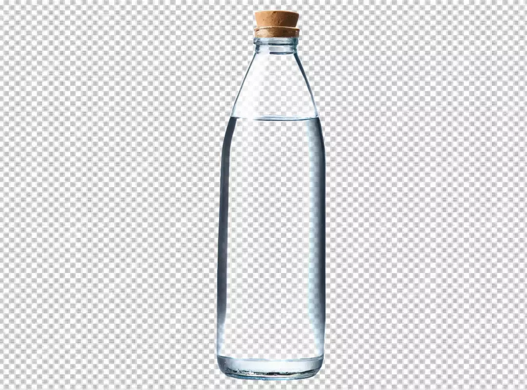 Clear Glass Water Bottle with Natural Cork Stopper Isolated on White