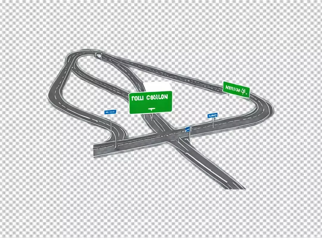 Intricate Highway Interchange Illustration with Green Road Signs on White Background