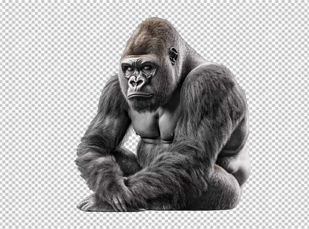 Powerful Silverback Gorilla Sitting PNG for Wildlife Projects
