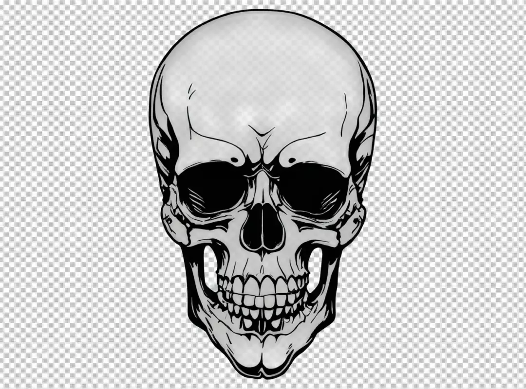 Detailed Stylized Human Skull Vector Illustration with Shading and Dark Eyes