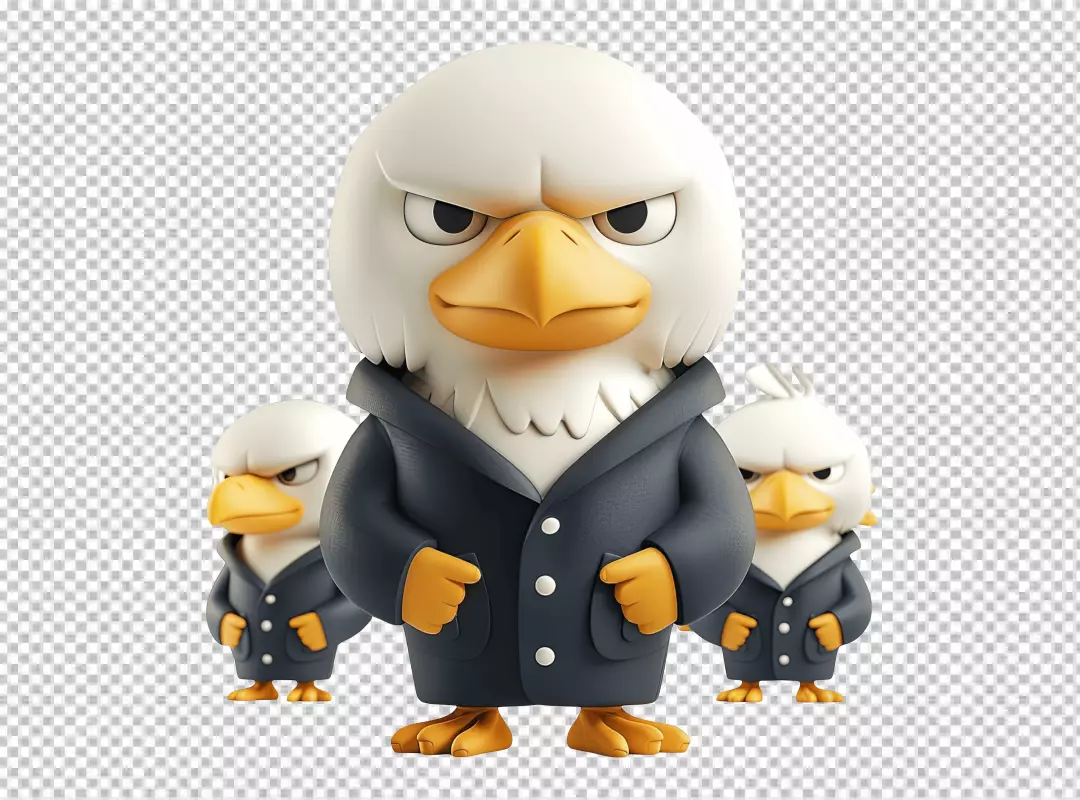 3D Cartoon Eagle Team in Suits with Serious Expression PNG