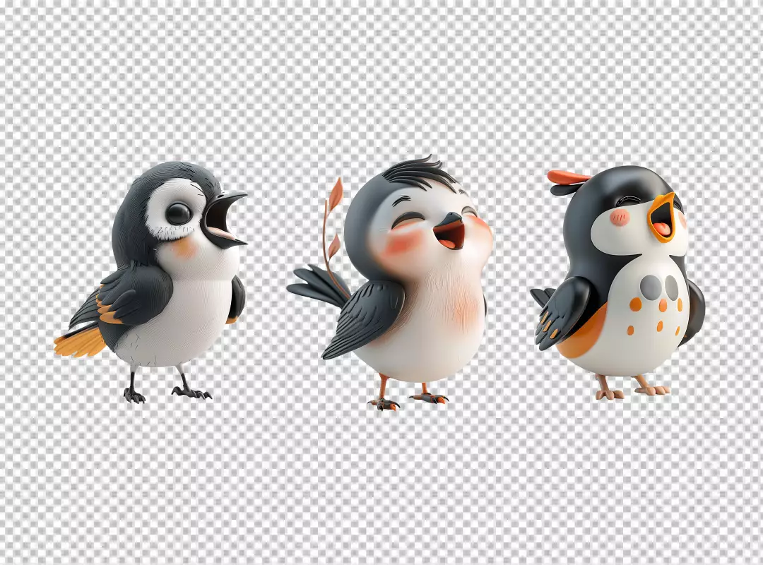 Adorable Cartoon Birds Laughing and Singing with Joyful Expressions
