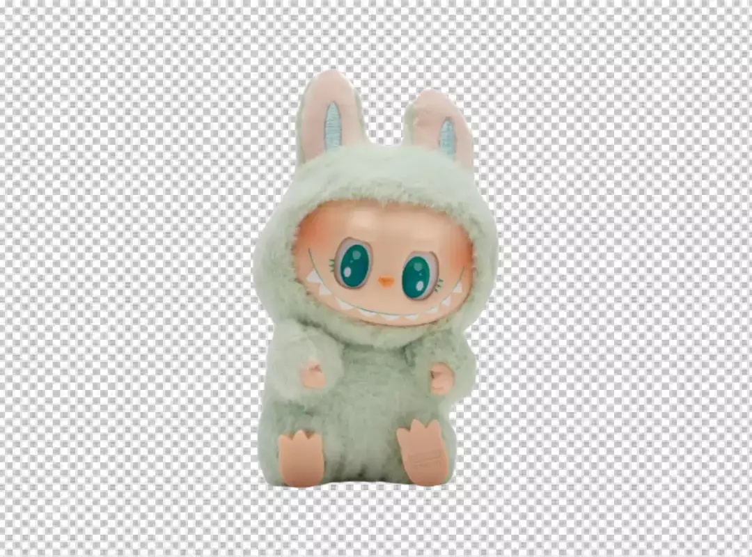 Cute Fluffy Mint Green Monster Bunny Plush Toy with Big Turquoise Eyes