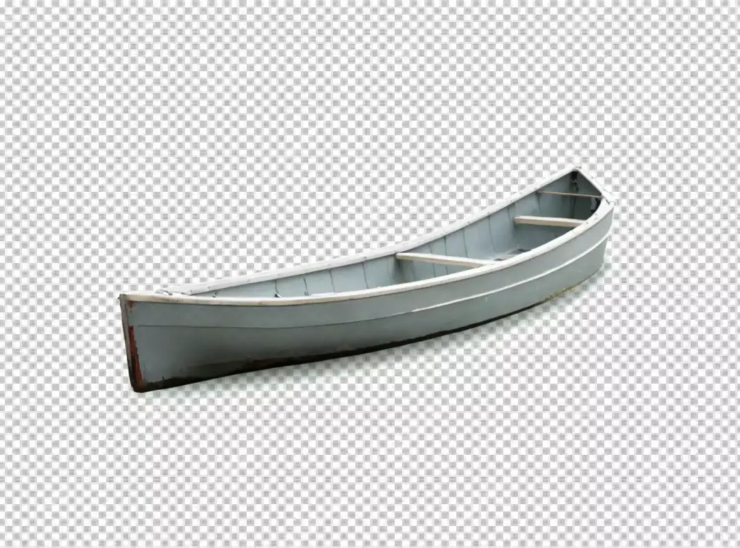 Isolated Vintage Grey Metal Canoe with Wooden Crossbars on White Background