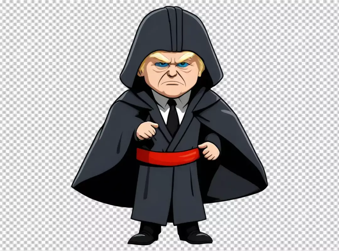 Whimsical Caricature of Donald Trump as Darth Vader in Chibi Style