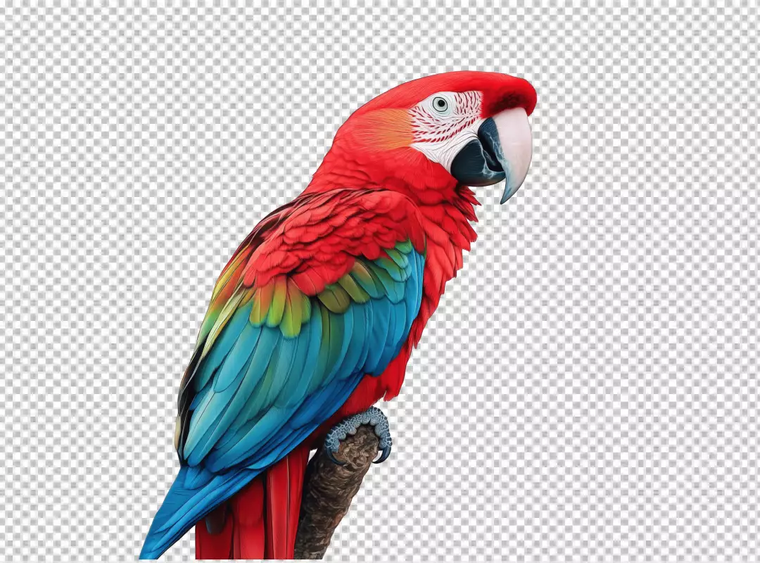 Vibrant Red Macaw Perching on Branch PNG for Tropical Designs