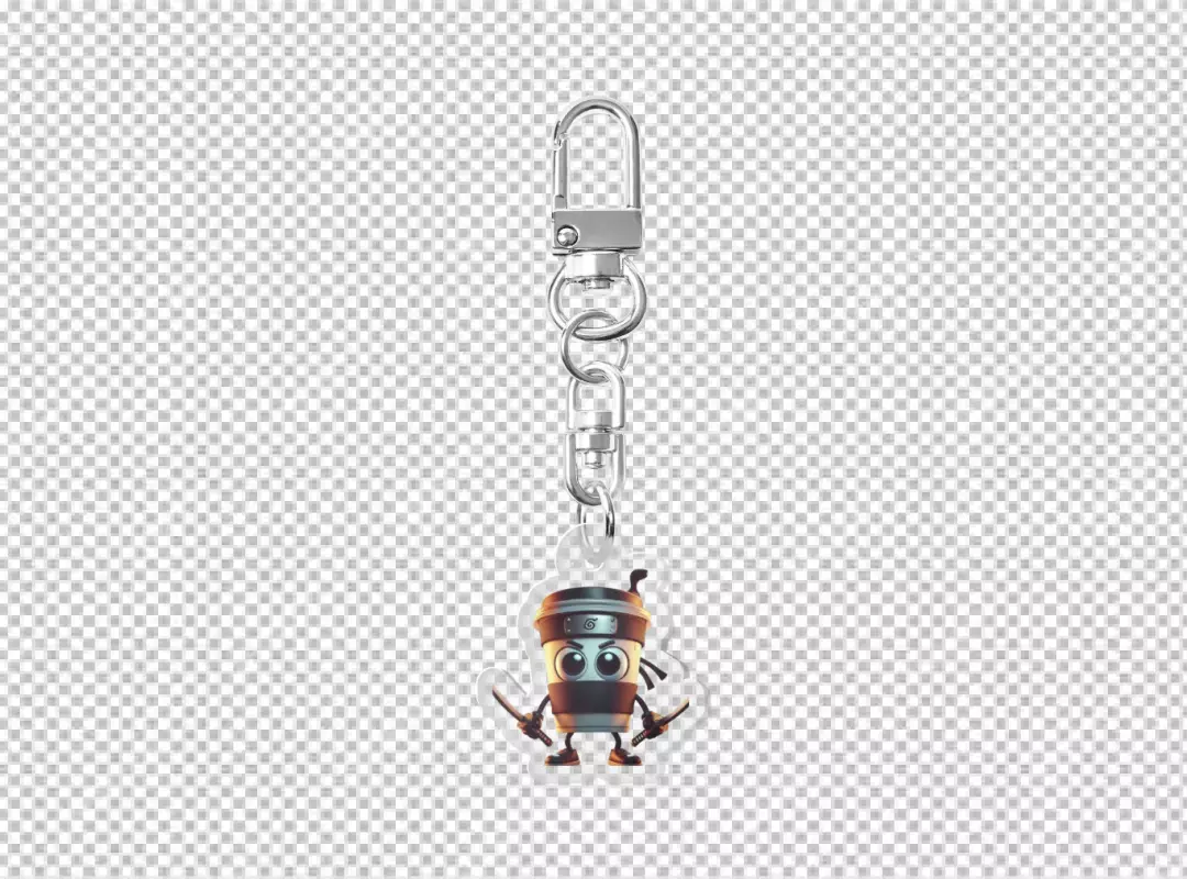 Cute Coffee Cup Ninja Keychain with Swords, Funny Cartoon Character Design