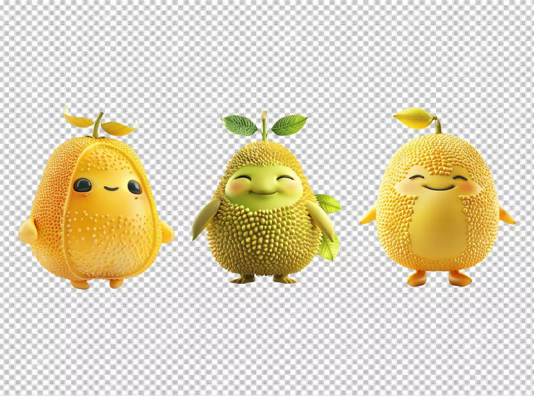 Adorable 3D Happy Fruit Mascots Smiling Cutout PNG for Sweet Design