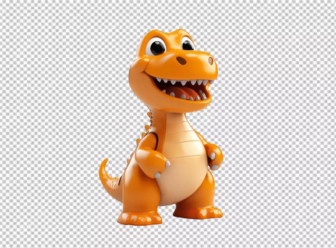 Cute Orange Cartoon Dinosaur 3D Render Smiling Character