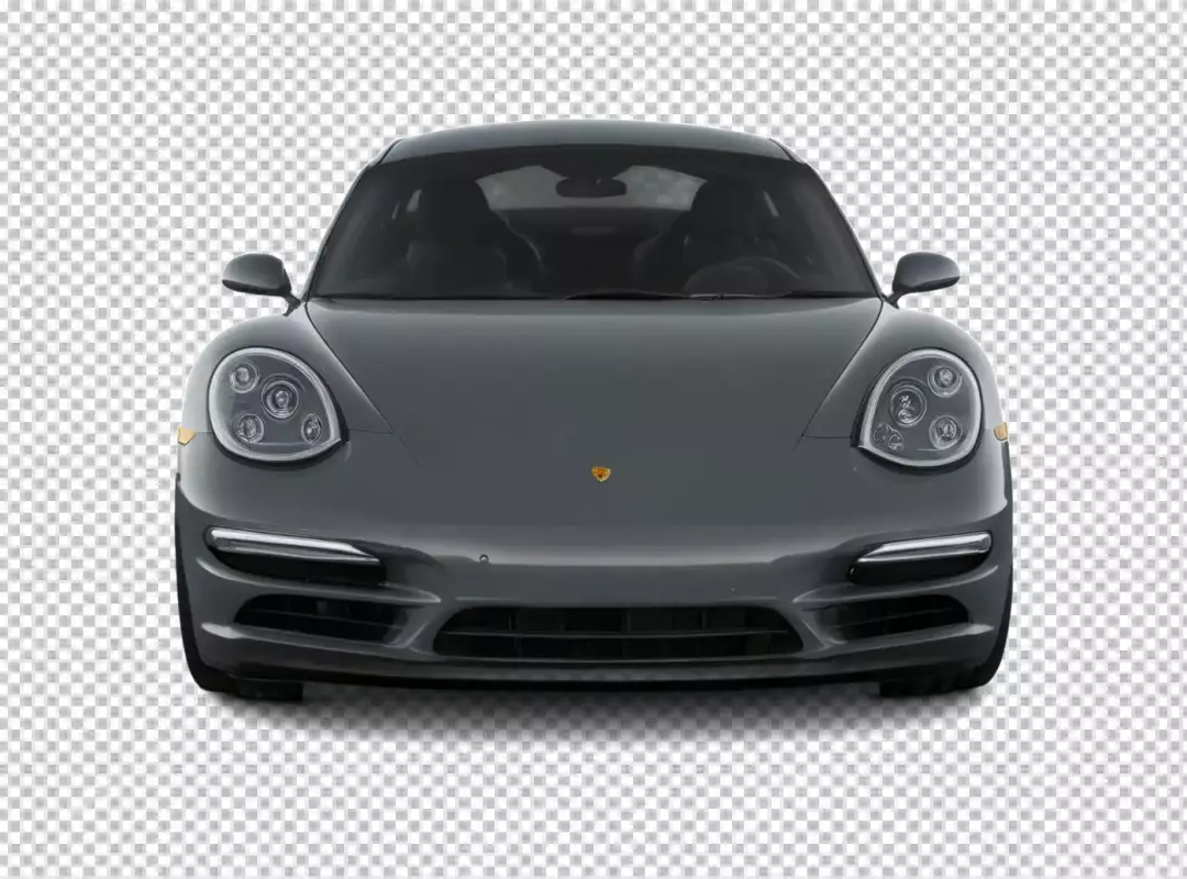 Front View of a Sleek Grey Porsche Sports Car Isolated on White Background 7568